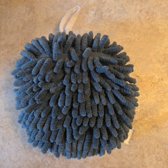 Blue Loopy Hand Towel with Hanging Loop Chenille and Plastic Hanger - Picture 2 of 8